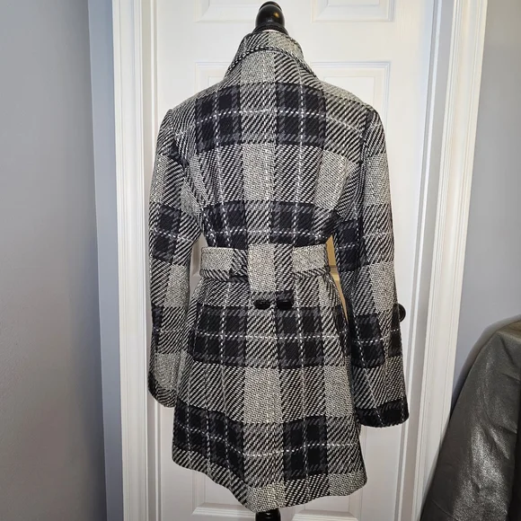 Ricki's Wool Blend Pea Coat Black Gray Plaid Checkered Women's Size M - Picture 14 of 14